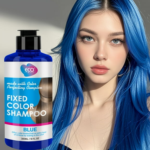 Fixed Blue Hair Dye Shampoo - Anti-Frizz and Shine, Prevents Fading, Vegan Formula, 300ml/10oz, Suitable for Normal Hair, Unisex, Colorful Hair Care, Simple Bottle Design, Natural Ingredients