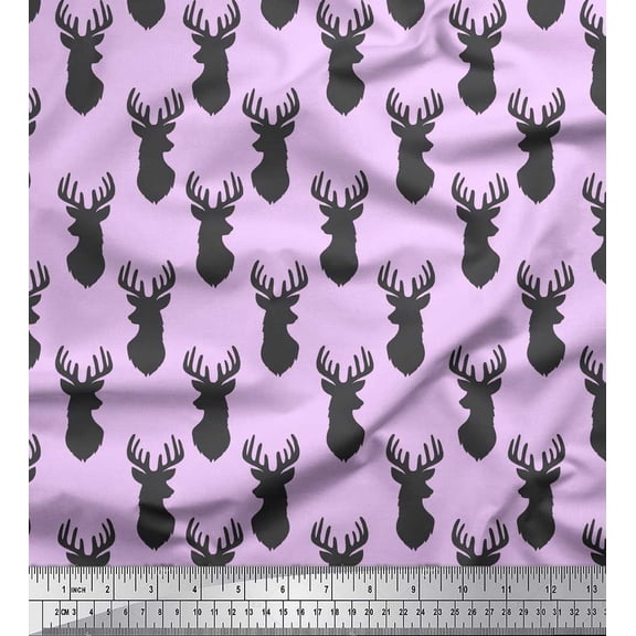 Soimoi Purple Rayon Crepe Fabric Stencil Elk Mount Face Printed Craft Fabric by the Yard 46 Inch Wide