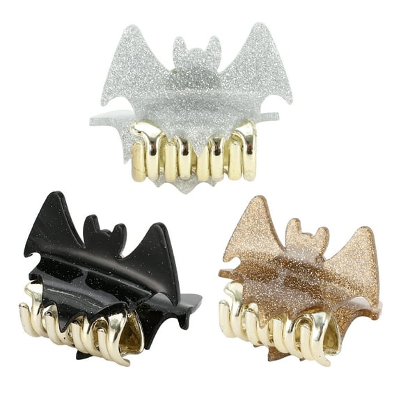 Unique Bargains Halloween Bat Style Hair Clips 1.97" 3 Pcs Black Gold Tone Silver Tone