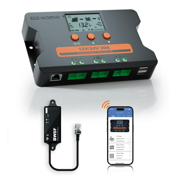 Controlador de Carga Solar ECO-WORTHY 30A con Bluetooth y WiFi
