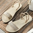 thumbnail image 5 of CQONEPT Women's Flat Sandals Straw Open Toe Dressy Boho Summer Dressy Beach Sandals Fashion Evening Party Wedding Sandals Size 5.5 Beige, 5 of 7