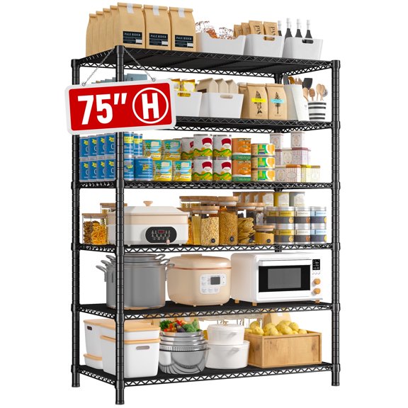 REIBII 6 Shelf Steel Wire Shelves Storage 1800LBS Shelving Units Rack,75"H x 35.5"W x 18"D