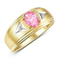 thumbnail image 3 of RYLOS Men's Rings 14K Yellow Gold Classic 8X6MM Oval Gemstone &  Diamond Ring Pink Ice October Birthstone Rings For Man Gold Rings Size 9, 3 of 7