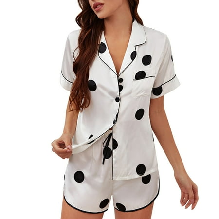 

Women S Cardigan Loose Silk Short Sleeved Shorts Pajamas Set Home Wear