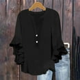 thumbnail image 2 of Tumotour Summer Tops For Women V Neck Tops Dressy Button Casual 3/4 Tiered Lace Bell Sleeve Work Blouses Solid-Color Loose Shirts Solid Color Cute Tshirts, 2 of 6