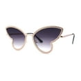 thumbnail image 2 of Womens Bling Engraved Metal Rim Fun Butterfly Shape Party Sunglasses Gold Smoke, 2 of 4