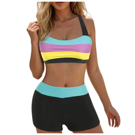 vigerkar Women s Two Piece Swimsuit Athletic Push Up Bikini Set Swimwear with Boyshorts Sporty Bathing Suit Purple  3XL