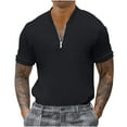 thumbnail image 1 of Birdeem Men Fashion Casual Solid Stand Collar Pullover Zipper Short Sleeve Blouse, 1 of 10