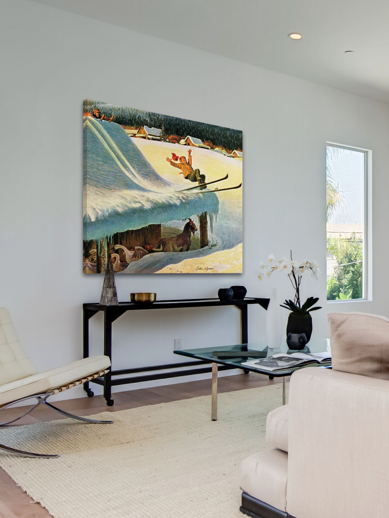 Marmont Hill Barn Skiing by John Clymer Painting Print on Wrapped Canvas