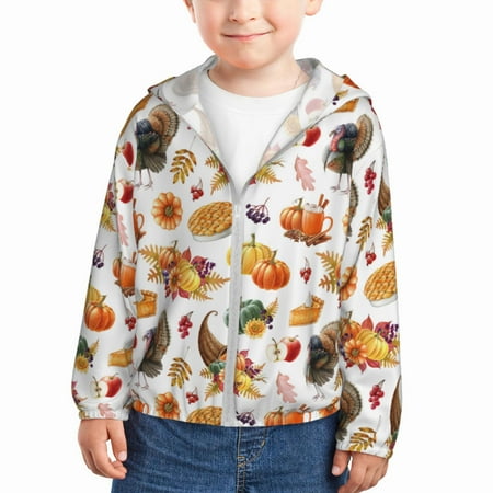 

Gaeub Thanksgiving Turkeys 1 Print Athletic Sun Protection Hoodie for Kids Long Sleeve Outdoor UV Shirt Running Fishing Top for Boys Girls-4 Years