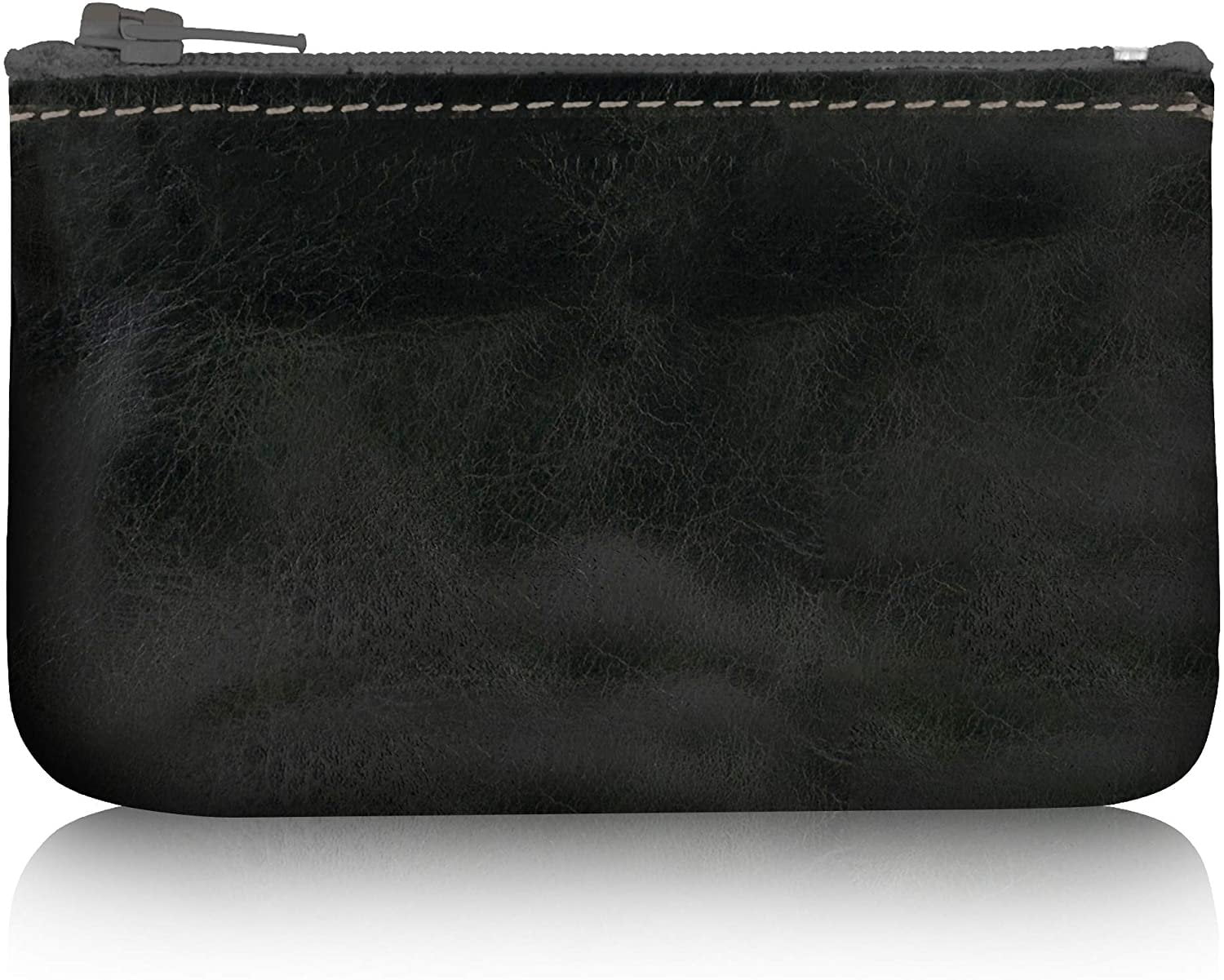 Change U.S.A New Mens or Womens Black Leather Zippered Coin Pouch Purse 