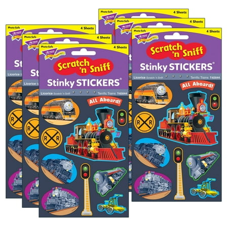 UPC: 0194629110964 | TREND Terrific Trains/Licorice Mixed Shapes Stinky Stickers 40 Per Pack 6 Packs