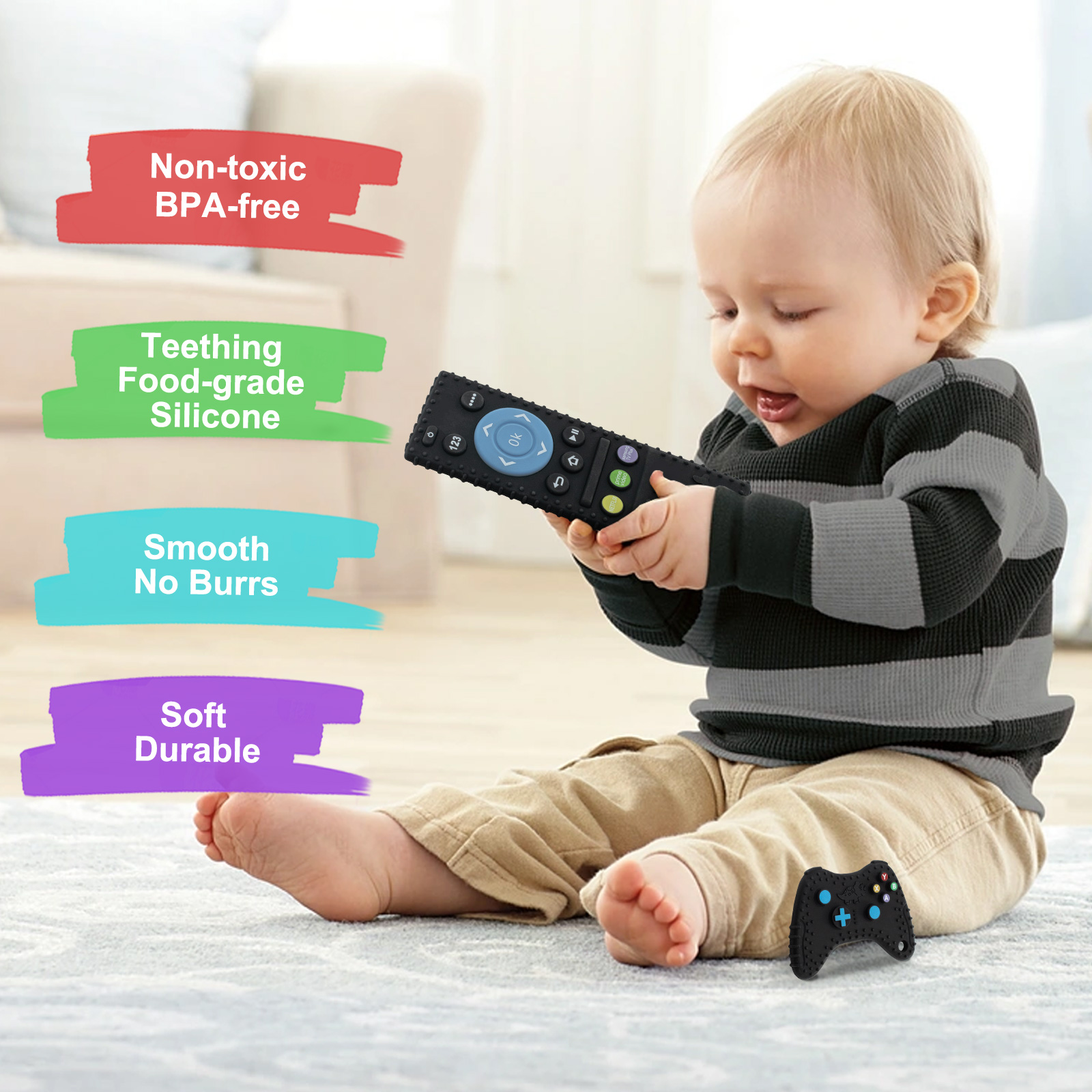 Oulastool Silicone Teething Toys, 2 Pack, Black photo 6