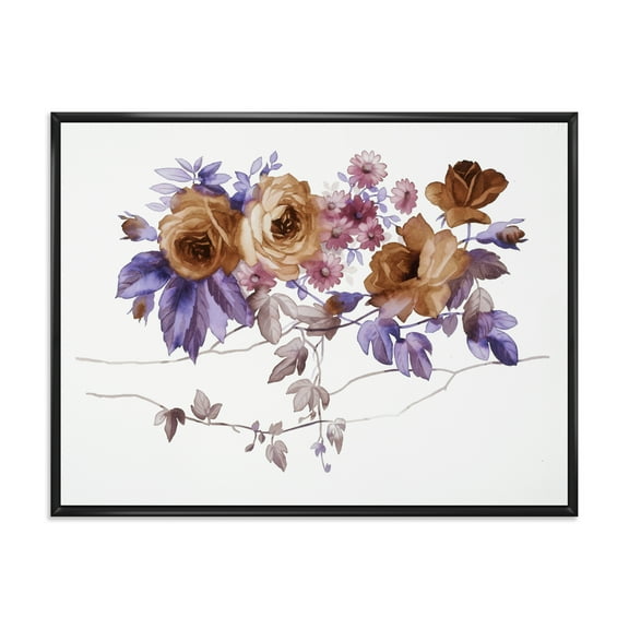 Designart 'Purple Wildflowers On White IV' Traditional Framed Canvas Wall Art Print