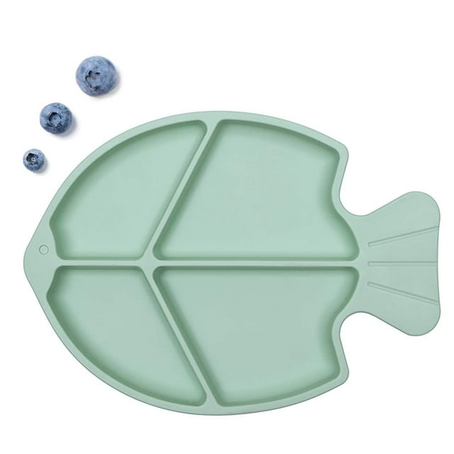 Suction Plate for Babies, Silicone Divided Dishes for Kids, Toddler Plates Portable Fist Stage Feeding Supplies, Toddler Plates Suction Kids Plate and Utensils Fish-Green