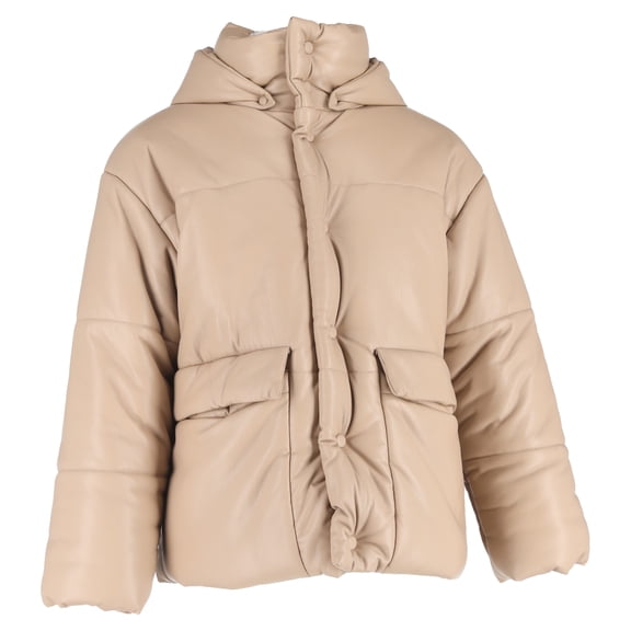 Pre-Owned Nanushka Button-Down Padded Hooded Down Jacket in Beige Faux Leather