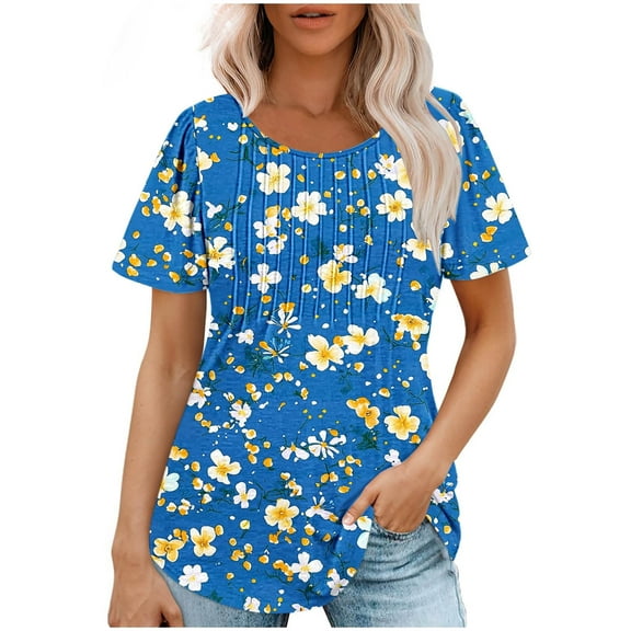Youyipin Womens Tops 2025 Summer Floral Print Short Sleeve T Shirts Blouse Beach Vacation Clothes For Women