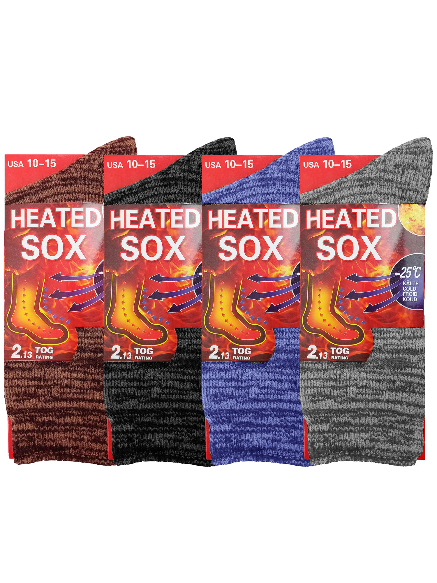 Mens 4Pack Marled Knit Heavy Heated Thermal Winter Socks