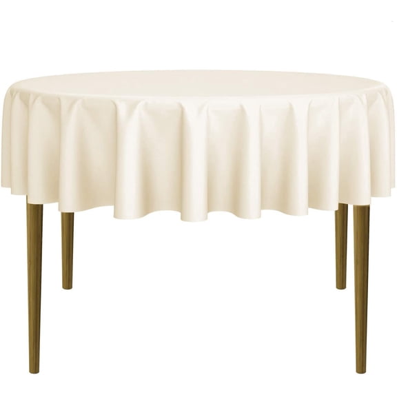 70" Round Premium Polyester Tablecloth for Wedding Banquet Party, Ivory Fabric Table Cover