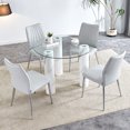 thumbnail image 4 of Modern Minimalist Circular Dining Table Set,transparent Tabletop For 6-8 People, 4 Pcs Dining Chairs With White Pu Leather Backrest And Silver Metal Legs ,For Living Room, Dining Room, Kitchen, 4 of 9