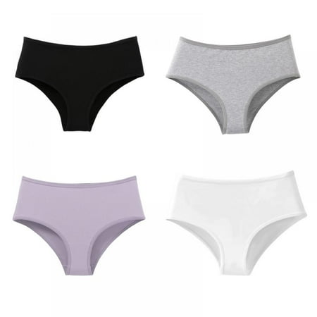 

Women s Solid Color Wrap Hip Panties Mid-rise Comfort Basic Breather Ultra-thin Intimates Briefs(4-Packs)