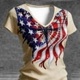 thumbnail image 2 of Felirenzacia Women's 4 of July Graphic T Shirt Basic Printed Round Neck Short Sleeves Tailored Tee Top Beige,M, 2 of 5