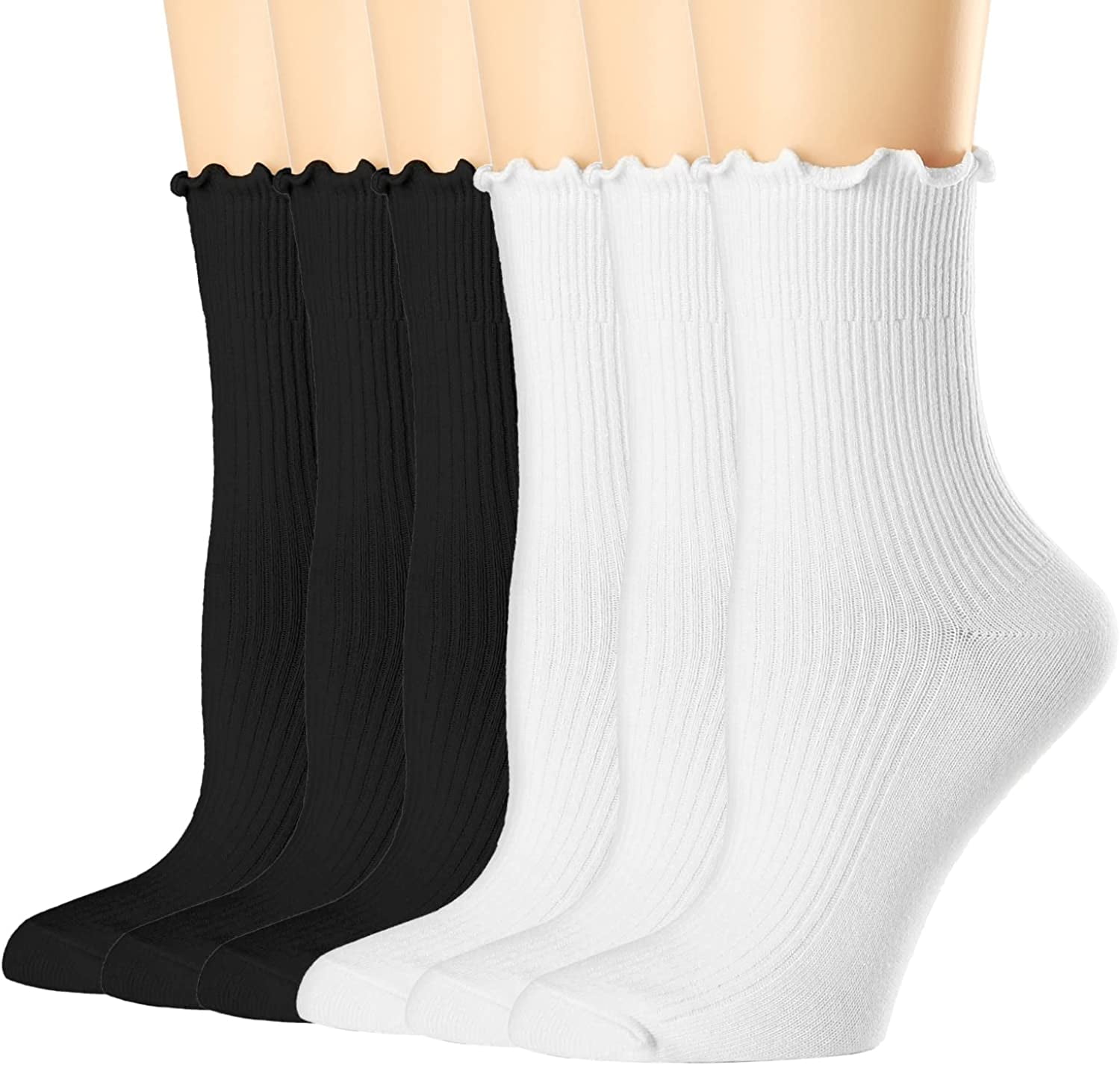 Womens Socks, Ruffle Turn-Cuff Casual Ankle Socks Warm Knit Cotton ...