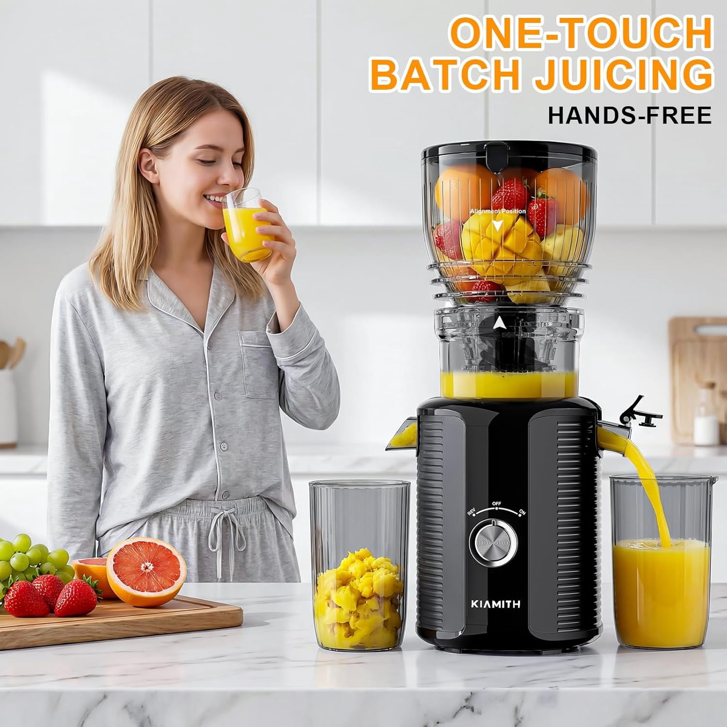300W Cold Press Juicer with 5.8 Inch Feed Chute, Slow Masticating  for Fruits Vegetables High Yield Easy Clean  Black