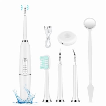 Cordless Electric Teeth Cleaner, Ultrasonic Tartar Remover, USB Rechargeable IPX7 Waterproof Tartar Remover Oral Care Kit with 5 Modes 3 Cleaning Heads