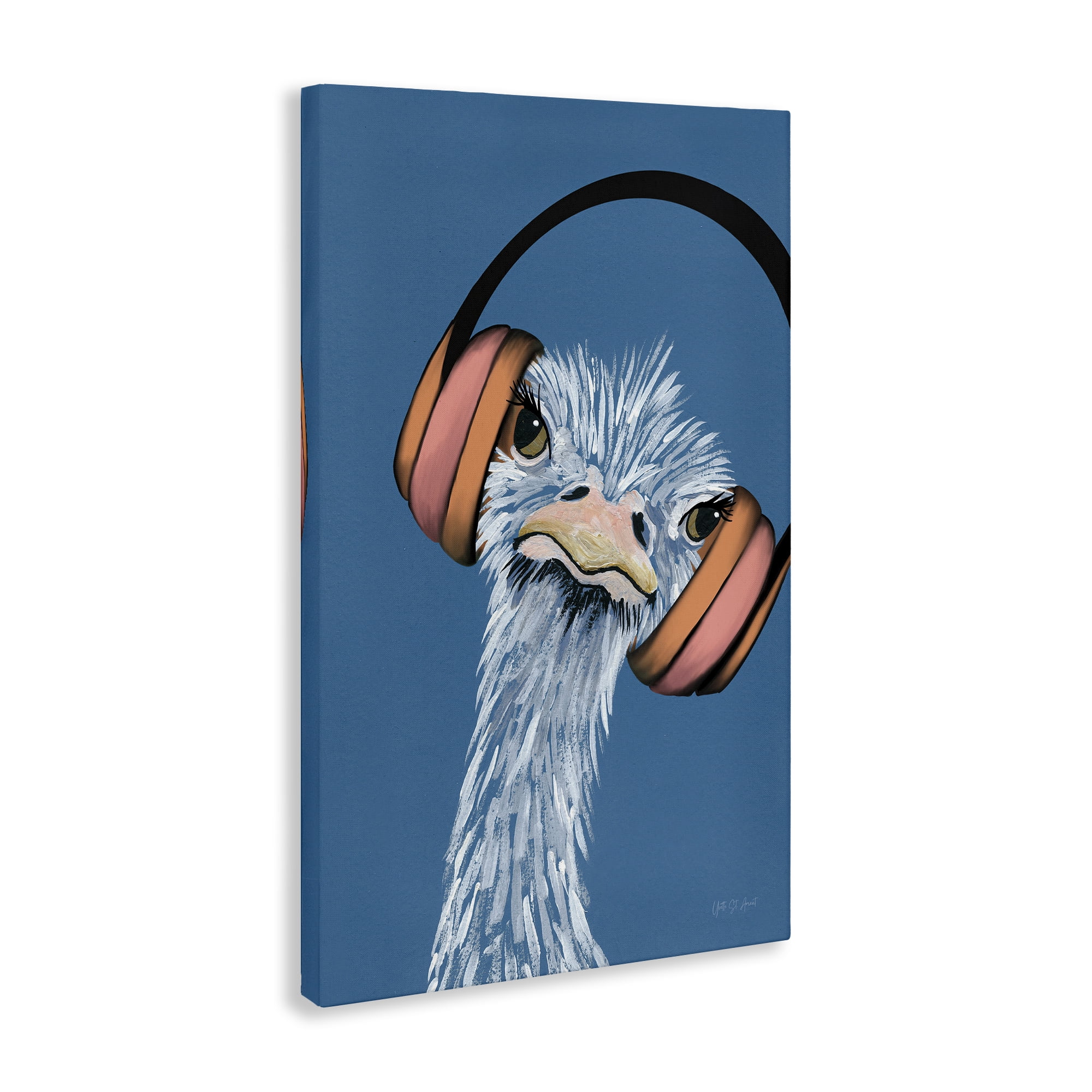 Stupell Industries Ostrich with Headphones Animals & Insects Painting Gallery Wrapped Canvas Art Print Wall Art, 16 x 24