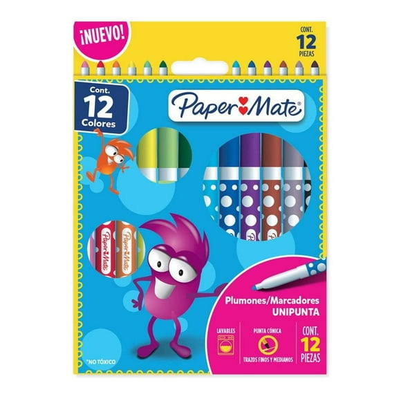Plumones Paper Mate Punta Conica 12 pzas