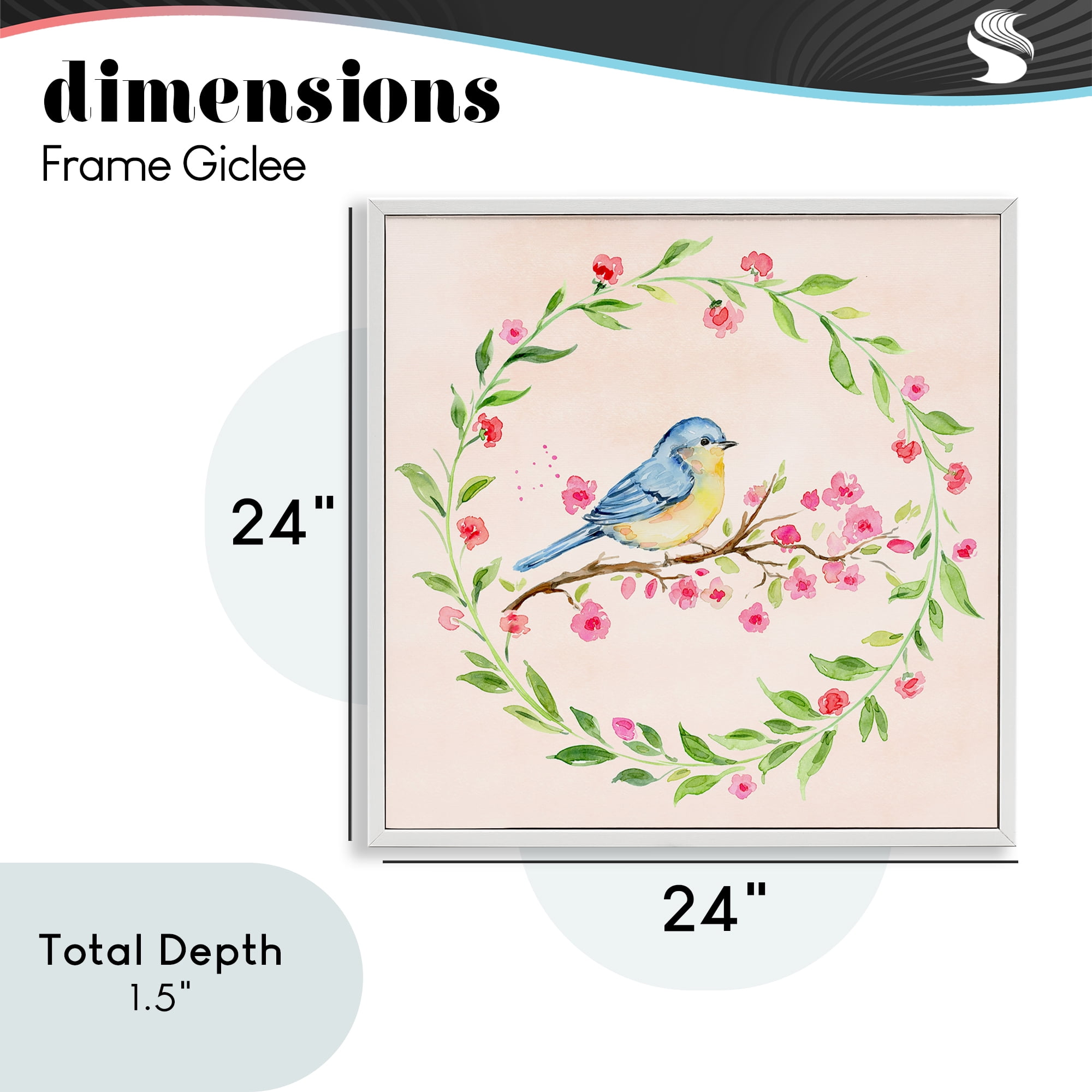 Spring Bird Wreath Perch White Framed Giclee Art, design by Elena Fay