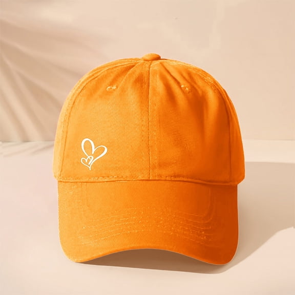 Womens Baseball Caps Love Heart Print Solid Color Baseball Hats Trendy Adjustable Hats Sun Hat Visor Unisex Workout Running School Sun Hats for women Orange One Size