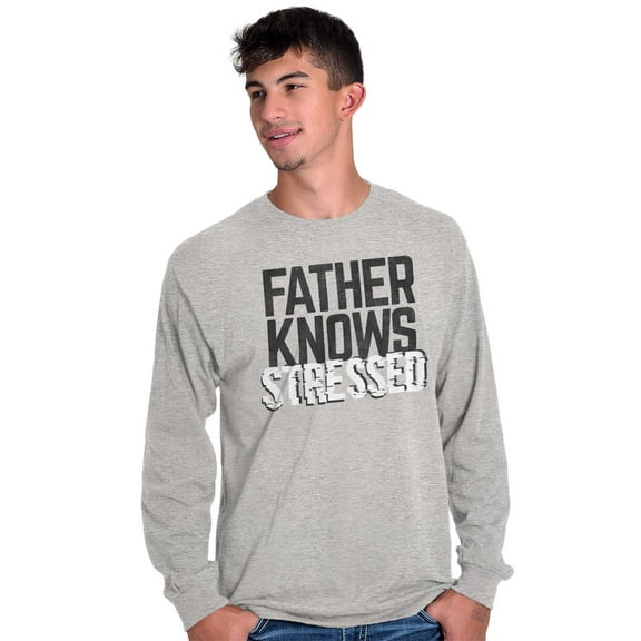Funny Father Knows Stressed Pun Men's Big & Tall Long Sleeve Graphic Tee Brisco Brands 2X