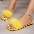 thumbnail image 4 of Samdudou Fuzzy Slippers for Women Fluffy Faux Fur Open Toe Slides Stylish Square Open Toe Flat Sandals Indoor Outdoor House Shoes Plush Fashion Footwear for Leisure, 4 of 9