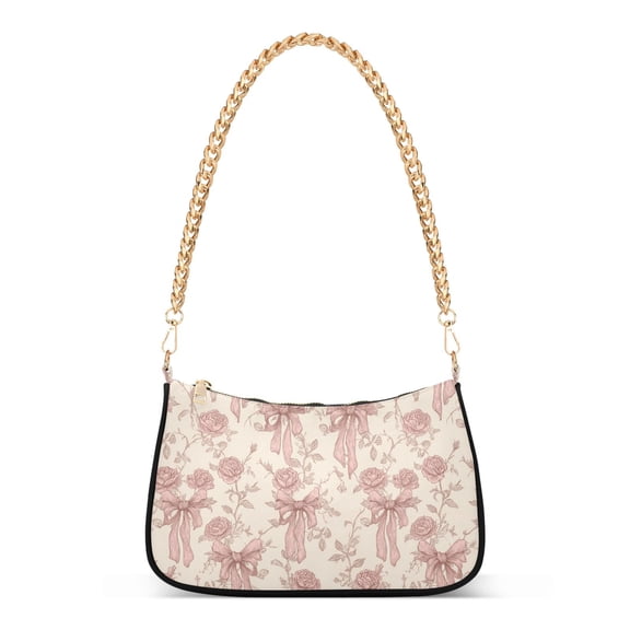 Print Tote Bag for Women Delicate Bow and Roses Shoulder Bag Shoulder Handbags Chain Strap