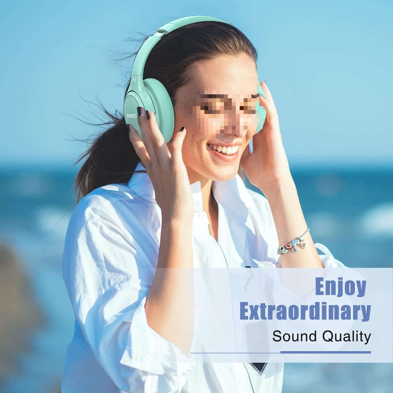 Bluetooth Headphones Over Ear, 65H Playtime and 6 EQ Music Modes Wireless Headphones with Microphone (White)