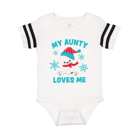 

Inktastic Polar Bear My Aunty Loves Me in Santa Hat with Snowflakes Gift Baby Boy or Baby Girl Bodysuit