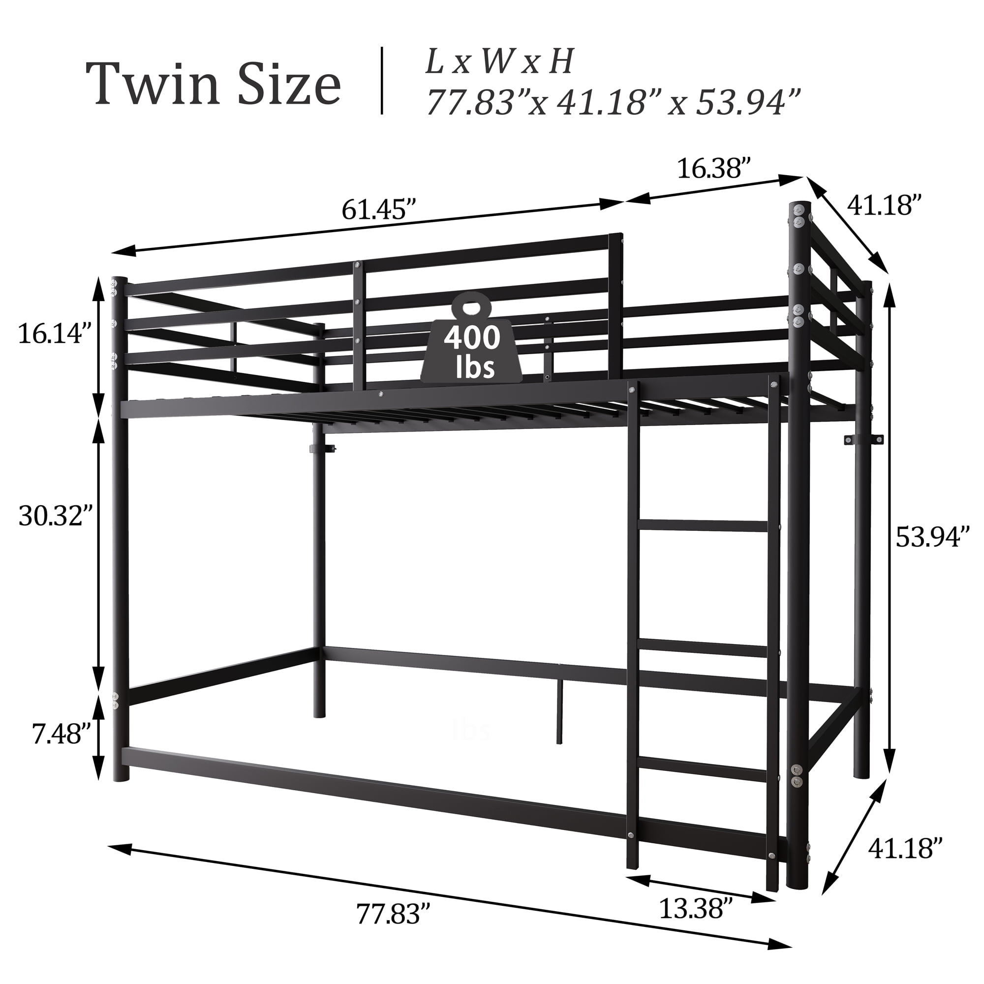 avobird Bunk Bed with Ladder and high Guardrail Metal Bunk Bed, Storage Space, Noise Free,Twin Over Twin Size, Black