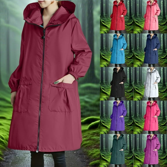 TrendOFT Raincoat for Women Waterproof Long Hooded Rain Jacket Trench Coats Windbreaker Travel Jacket Brick Red XXXL