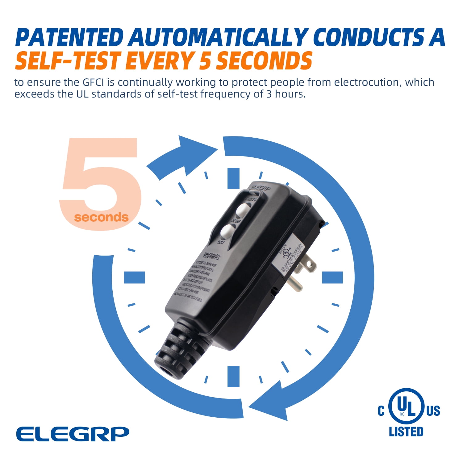 ELEGRP G1215PA G20PASR Patented Auto-Monitoring GFCI Replacement Plug Assembly, Auto Reset 15 Amp Grounded 3 Wires 3-Prongs for Power Pressure Washer, Pool Pump etc, UL Listed, 1 Pack, Black