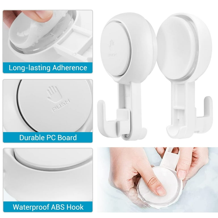 Suction Hooks Powerful Vacuum Suction Cup Hooks - Heavy Duty Shower Hooks -  Waterproof Suction Hanger for Bathroom, Kitchen Towel, Bathrobe, Loofah -  Removable and Reusable Hooks for Bags, Coats (6 Pack)