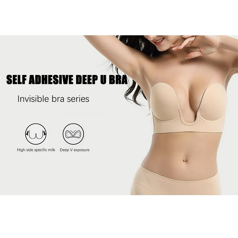SOOMLON Comfortable Bras for Women Strapless Sticky Adhesive Deep U Shaped  Silicone Bra Invisible Backless Reusable Plus Size Bralette Fitness Bra