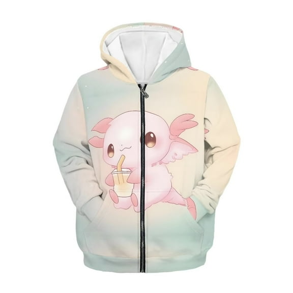 Chaqlin Axolotl Juice Zip Up Hoodie with Pockets Long Sleeve Lightweight Comfy Casual Outerwear for Girls Teens Size 6-9