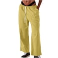 thumbnail image 1 of Timegard Womens Cotton Linen Pants Elastic Waist Wide Leg Solid Color Trend Lounge Pants with Pockets, 1 of 7