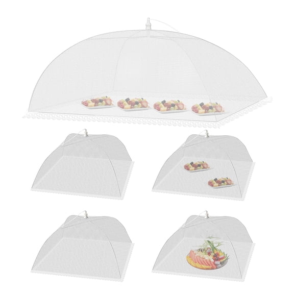 5 Pack Food Covers for Outside Mesh, 1 Large (40" x 23.6") & 4 Normal (17" x 17") Pop-Up Food Tent Net, Collapsible Fly Covers for Outdoor Fruit Party Picnic Camping Accessories