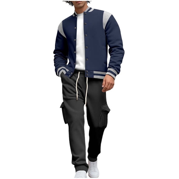ZUKMRJPC Men's Casual Tracksuit 2 Pieces Fashion Baseball Jackets and Cargo Pants Suits Long Sleeve Fleece Warm Sweatsuit Athletic Set