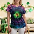 thumbnail image 4 of GEWSEY St. Patrick's Day Scrub Tops Women Cute V Neck Short Sleeve Green Shamrocks Printed Nurse Holiday Working Uniforms (Dark Purple, L), 4 of 8