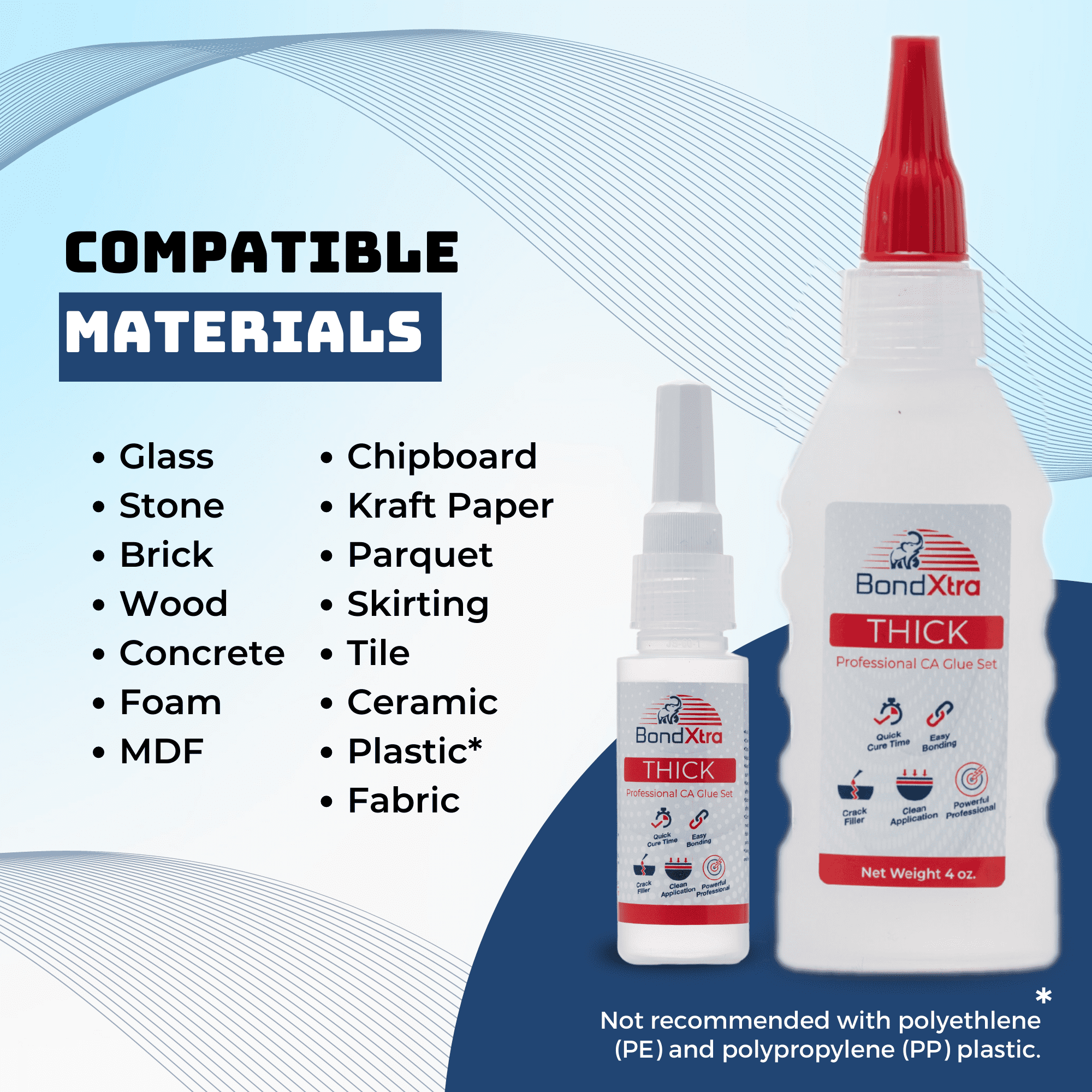 BondXtra Super Glue Kit, Thick Viscocity, Premium CA Clear Nail Glue with Extra Bottles, Caps and Microtips, Acrylic Nail Kit for Home Improvement, Plastic, Wood and DIY Craft, 16 oz