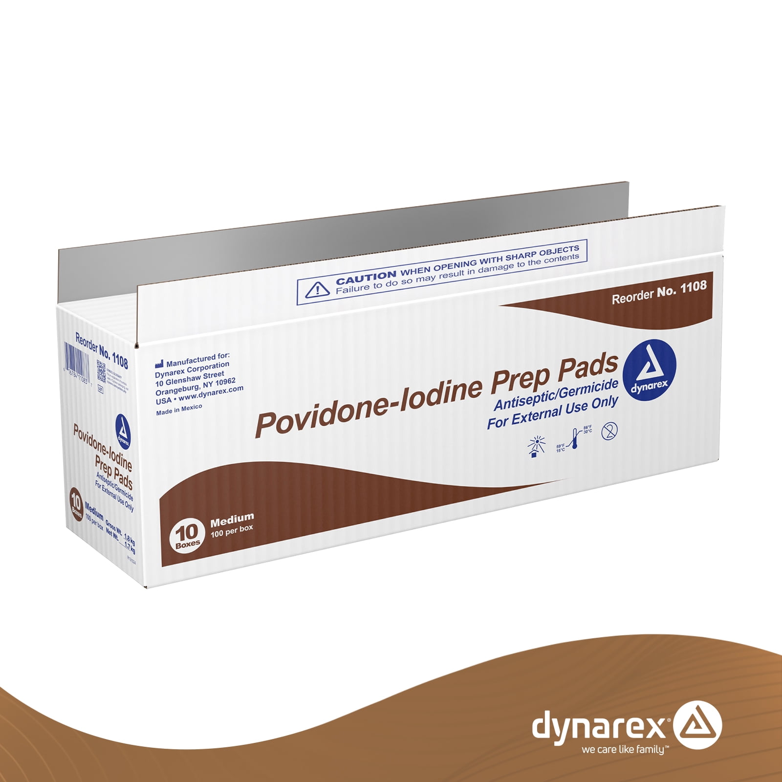 Dynarex Povidone-Iodine Prep Pads, Saturated with Povidone Iodine 10%, Medical-Grade Antiseptic Wipes for Prepping Prior Minor Procedures, Medium, 1 Case of 1000 (10 Boxes of 100) Packaging May Vary